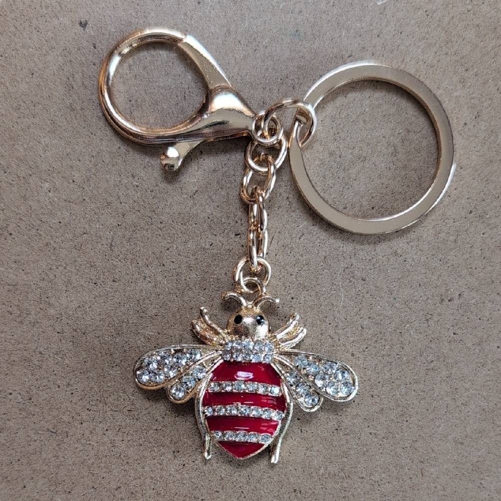Gold and Red Bee Keychain Bag Charm